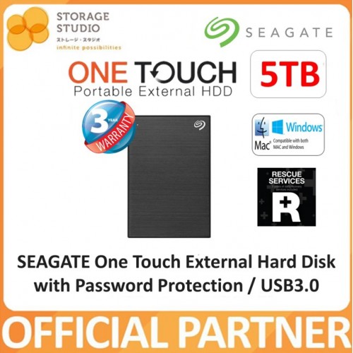 SEAGATE 5TB One Touch External Hard Drive with Password Protection / USB3.0. Singapore Local 3 Years Warranty